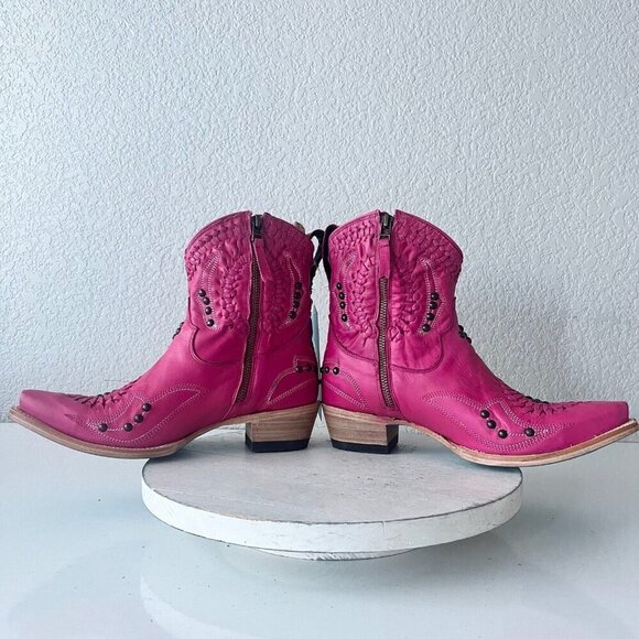 Lane COSSETTE Womens Cowboy Booties 8 Western Cowgirl Short Boots Pink Leather - Picture 7 of 11